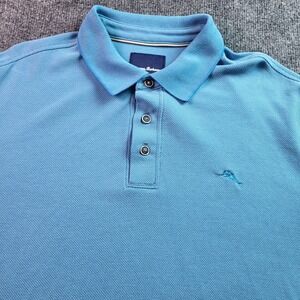 Tommy Bahama Mens Polo Shirt Blue Large Short Sleeve Embellished Logo Modal Poly